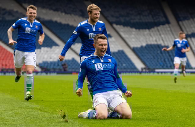Glenn Middleton celebrates making it 2-0 St Johnstone in the Scottish Cup semi-final win over St Mirren at Hampden. (Photo by Alan Harvey / SNS Group)