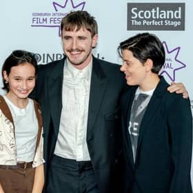 Lead actors Frankie Corio and Paul Mescal, with Charlotte Wells, the writer and director of Aftersun, which opened the 2022 Edinburgh International Film Festival. 