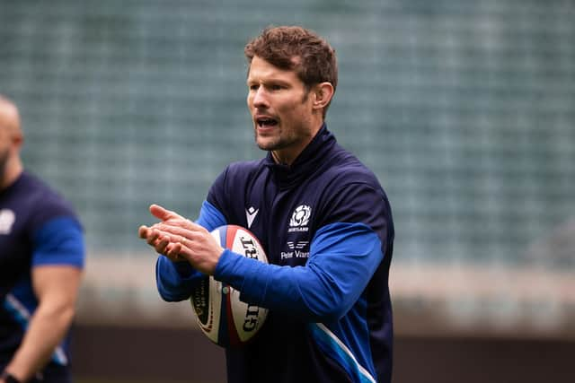 Assistant coach (skills coach) Pete Horne during a Scotland training session.