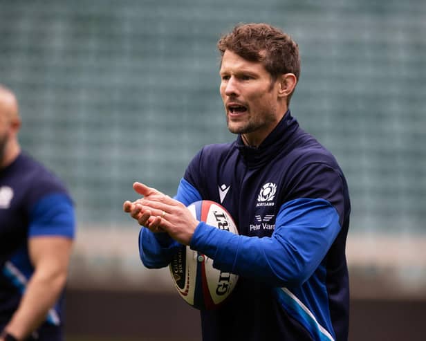 Assistant coach (skills coach) Pete Horne during a Scotland training session.