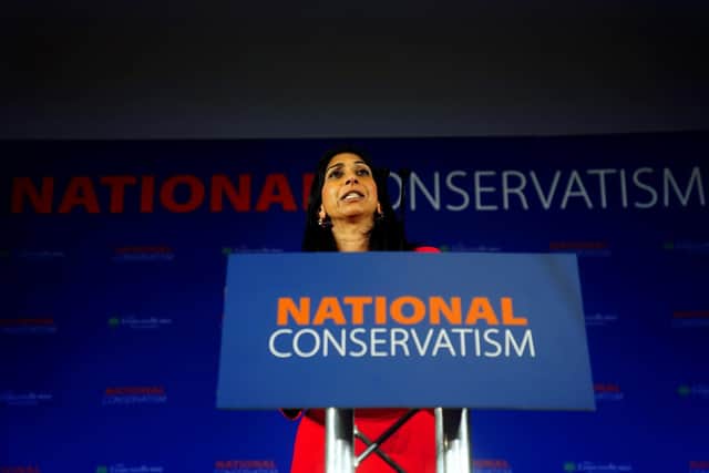 Home secretary Suella Braverman, speaking at the National Conservatism conference. Picture: Victoria Jones/PA