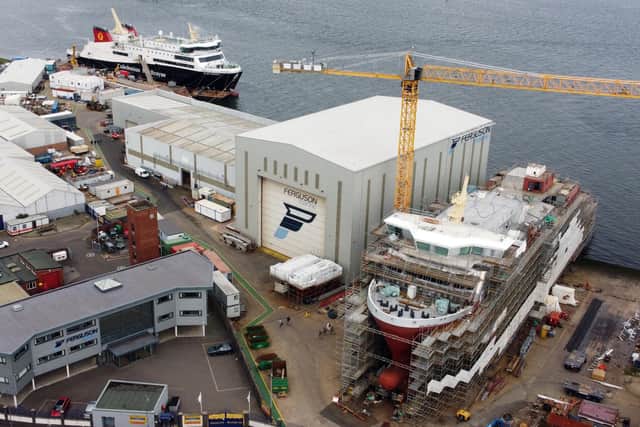 The Glen Rosa, right, at the Ferguson Marine shipyard in Port Glasgow on September 1, with Glen Sannox to left. (Photo by John Devlin/The Scotsman)
