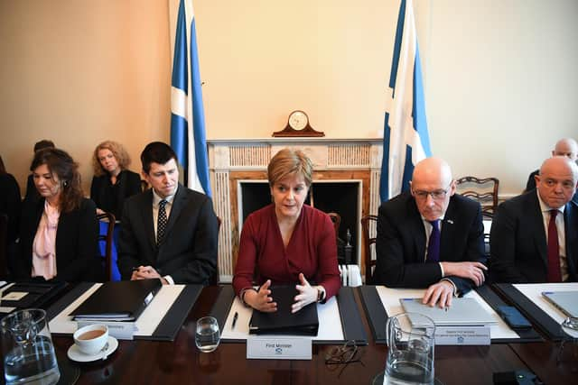 Nicola Sturgeon chairs her final Cabinet meeting in March last year. Picture: Andy Buchanan/pool/Getty Images