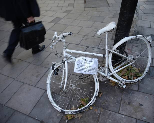 A white 'ghost bike' marks the site where a cyclist has been killed (Picture: Oli Scarff/Getty Images)