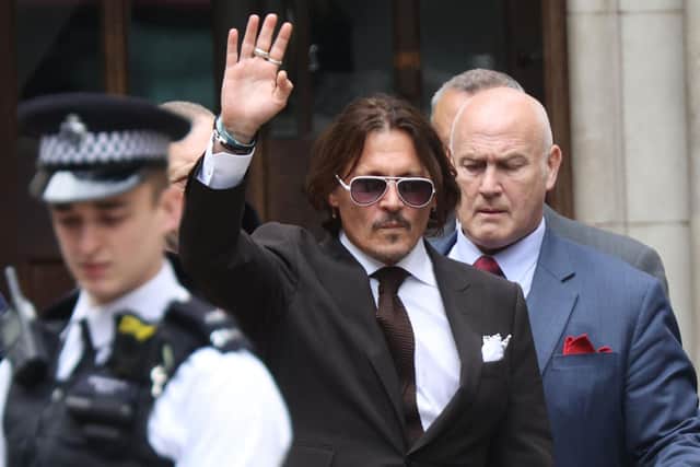 Actor Johnny Depp leaving the High Court in London after a hearing in his libel case against the publishers of The Sun and its executive editor, Dan Wootton.