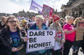 Protestors take part in the Let Women Speak rally following the Hate Crime and Public Order (Scotland) Act coming into force, outside The Royal Scottish Academy in Edinburgh on Saturday, April 6, 2024. (Picture: Jane Barlow/PA Wire)