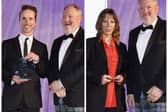 Head of News Dale Miller accepts the award on behalf of Aidan Smith (left), Janet Christie picks up the Arts/Entertainment award for the second year running