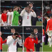 England players, including Luke Shaw, Mason Mount and Jack Grealish took off their silver medals during the presentation ceremony (BBC/Getty Images)