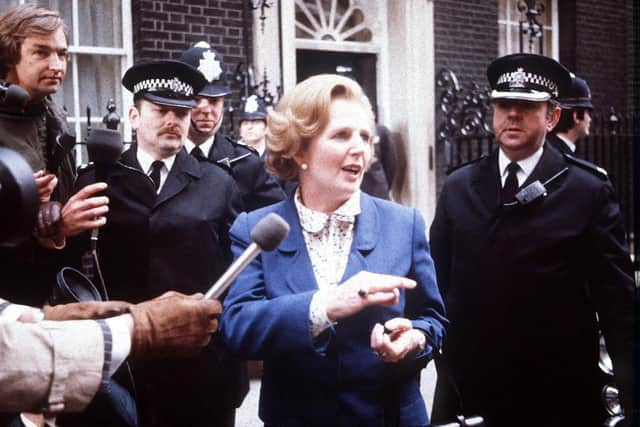 Margaret Thatcher outside 10 Downing Street in 1979. PA Photo.