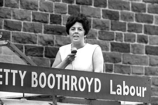 Betty Boothroyd electioneering in the Nelson and Colne by-election in 1968 (Picture: PA)
