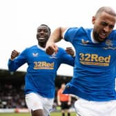 Kemar Roofe celebrates after completing his hat-trick in Rangers' Premiership victory over St Mirren in Paisley on Sunday. (Photo by Craig Williamson / SNS Group)