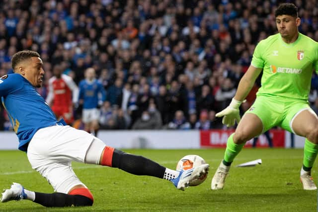 James Tavernier slides Rangers' opener past the Braga goalkeeper. (Photo by Alan Harvey / SNS Group)