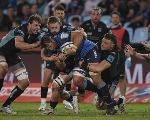 Glasgow Warriors finished second best to the Bulls when the sides met at Loftus Versfeld during the United Rugby Championship on 29 April 2022.  (Photo by Sydney Mahlangu/BackpagePix/Shutterstock)