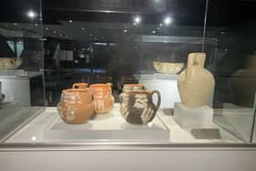 Vases and jugs on display at Seville's Antiquarium Museum. Pic: J Christie