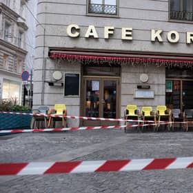 A deserted cafe in Vienna after a temporary lockdown was imposed in Austria. Photo by Thomas Kronsteiner/Getty Images
