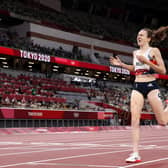 Laura Muir reacts after winning the silver medal in the Women's 1500 metres final at the Tokyo 2020 Olympic Games. (Photo by Michael Steele/Getty Images)