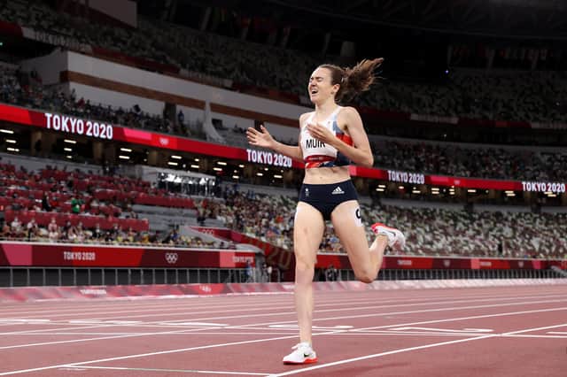 Laura Muir reacts after winning the silver medal in the Women's 1500 metres final at the Tokyo 2020 Olympic Games. (Photo by Michael Steele/Getty Images)