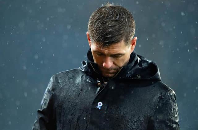 Steven Gerrard cuts a dejected figure at the end of Rangers' Betfred Cup Final defeat against Celtic at Hampden in December 2019. The Ibrox manager says his team have passed up too many opportunities to win cup competitions during his time at the club. (Photo by Alan Harvey / SNS Group)