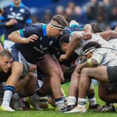 Murphy Walker, centre, packs down against Fiji on his Scotland debut.   (Photo by Ross MacDonald / SNS Group)