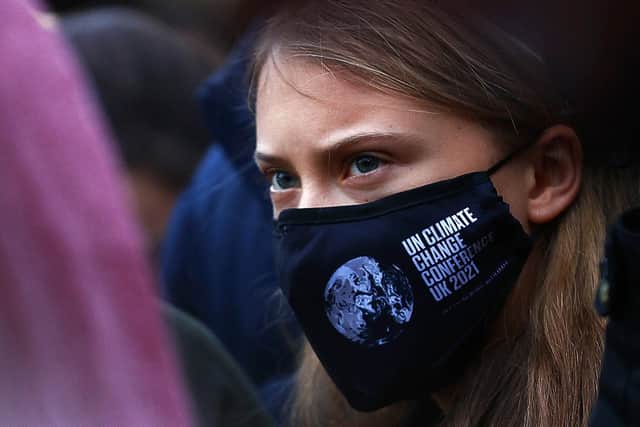 Swedish climate activist Greta Thunberg takes part in a protest at Festival Park in Glasgow on the sidelines of the COP26 UN Climate Summit. Picture: ADRIAN DENNIS/AFP via Getty Images