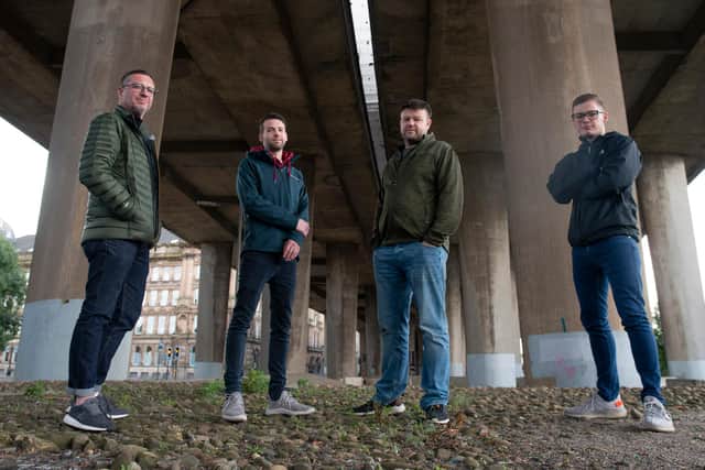 From left to right: Paul O’Brien, sales director; Richard Dunne, CEO; Brendan Dunne, CFO; and James MacDuff, support team leader, all based at fast-growing Scottish e-commerce innovator OnePatch.