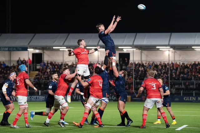 Edinburgh's Jamie Hodgson claims a lineout but the visitors ultimately prevailed.