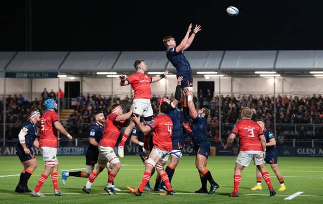 Edinburgh's Jamie Hodgson claims a lineout but the visitors ultimately prevailed.