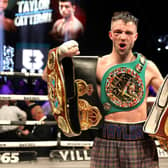 Josh Taylor celebrates victory against Jack Catterall at the OVO Hydro, Glasgow.