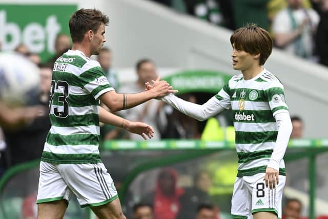 Celtic's Kyogo Furuhashi and Matt O'Riley are attracting transfer interest. (Photo by Rob Casey / SNS Group)