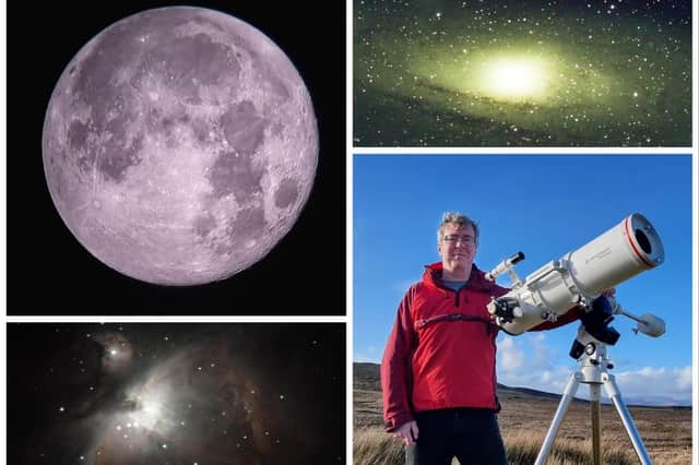 Stephen McAllister, from Port Glasgow, began his journey into astrophotography after picking up an £80 telescope from Aldi. He used it to capture this stunning shot of the Moon. The other two images were taken with his Seestar S50, not the Aldi telescope Photo: SWNS