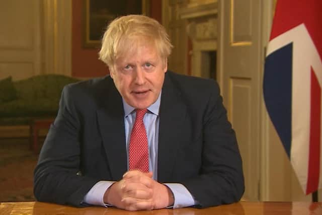 Prime Minister Boris Johnson addressing the nation from 10 Downing Street, London, as he placed the UK on lockdown as the Government seeks to stop the spread of coronavirus (COVID-19). PA Photo.