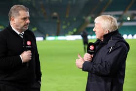 Celtic manager Ange Postecoglou with predecessor Gordon Strachan. The Australian says he "knows his place" when comparisons are drawn between the pair, or he is matched up to any other multiple trophy-winners in the role. (Photo by Alan Harvey / SNS Group)
