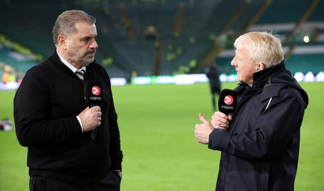 Celtic manager Ange Postecoglou with predecessor Gordon Strachan. The Australian says he "knows his place" when comparisons are drawn between the pair, or he is matched up to any other multiple trophy-winners in the role. (Photo by Alan Harvey / SNS Group)