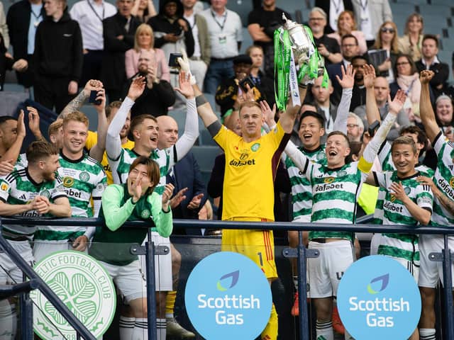 Joe Hart lifts the Scottish Cup after the 1-0 win over Rangers.