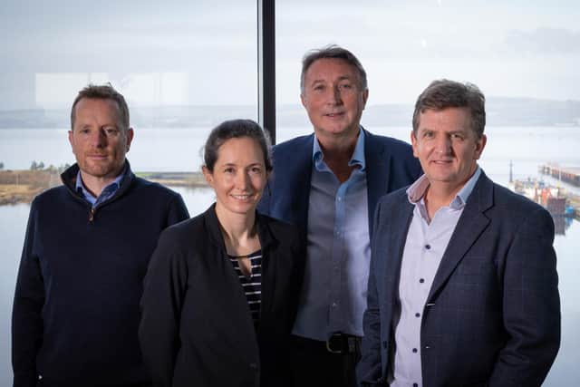 Jimmy Williamson, executive director, net zero, Scottish National Investment Bank; Laura Fidao, investment director, net zero, Scottish National Investment Bank; Jon Machin, executive director, Subsea Micropiles; Derek Robertson, CEO and founder, Subsea Micropiles. Picture: Nick Mailer
