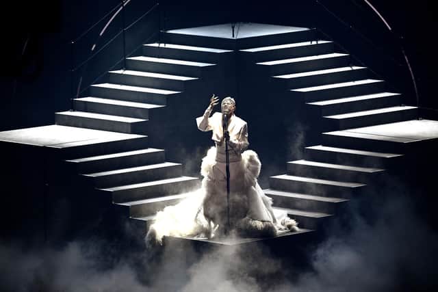 Singer Sheldon Riley performs on behalf of Australia during the final of the Eurovision Song contest 2022.