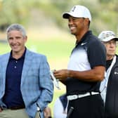 PGA Commissioner Jay Monahan with Tiger Woods, who has been appointed as a sixth player director on the US circuit. Picture: Warren Little/Getty Images.