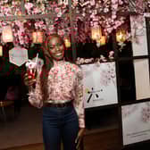 Edinburgh singer Emma Aika hanging out in the new Roku Gin Japanese Cherry Blossom garden at Tigerlily