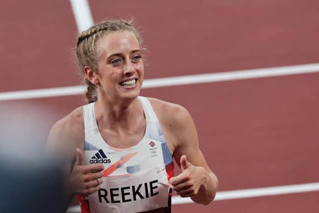 Jemma Reekie reacts after setting a new personal best