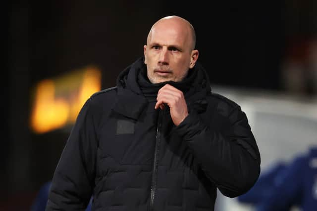 Rangers manager Philippe Clement walks past the angry away supporters after the goalless draw at Dundee. (Photo by Ross MacDonald / SNS Group)