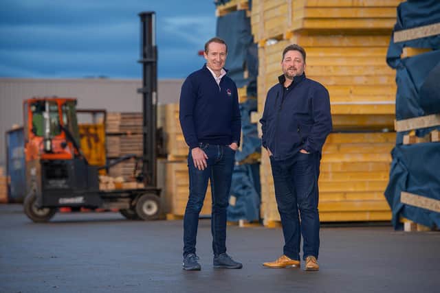 Andrew Donaldson, CEO of Donaldson Group, with Alex Goodfellow (Stewart Milne Group managing director – strategic development), who will transfer with the business into the role of CEO, Donaldson Off-site Manufacturing. Picture: Peter Sandground
