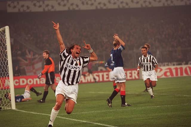 Conte recalled playing Rangers in 1995 - he scored during the 4-1 win at the Stadio Delle Alpi in Turin and marked Gazza in the Glasgow return fixture. (Credit: Mark Thompson/ALLSPORT)