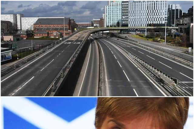 A near deserted M8 yesterday as people 'stay at home' - the clear message from First Minister Nicola Sturgeon, below.