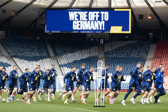 Scotland players train at Hampden ahead of the friendly match against Finland. (Photo by Craig Williamson / SNS Group)