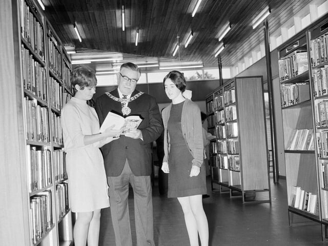 Edinburgh Provost Sir Herbert Archbold Brechin tours Blackhall Library in September 1966.