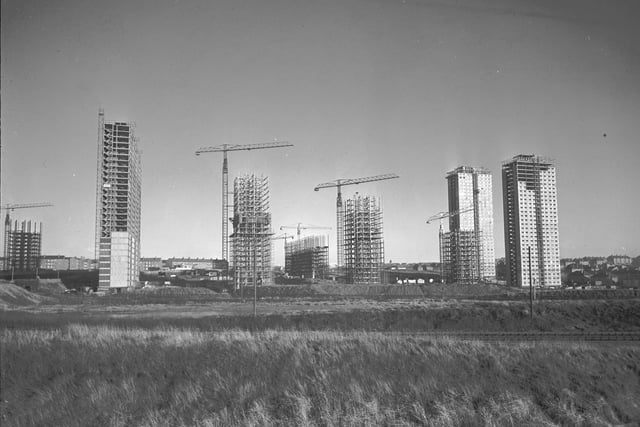 Multi-storey flats being built at Red Road in Glasgow in November 1965.