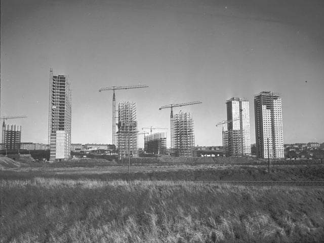 Multi-storey flats being built at Red Road in Glasgow in November 1965.