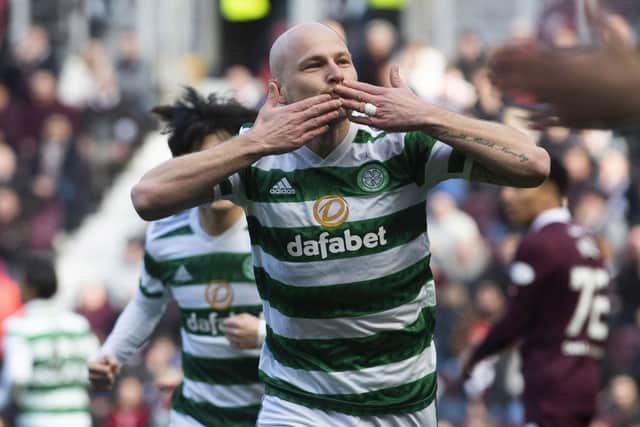Celtic's Aaron Mooy opened the scoring against Hearts at Tynecastle.
