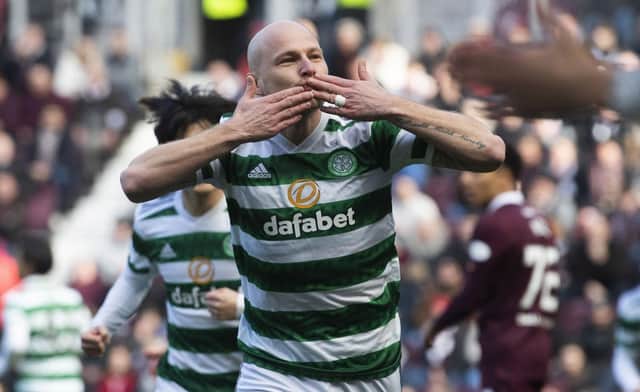 Celtic's Aaron Mooy opened the scoring against Hearts at Tynecastle.