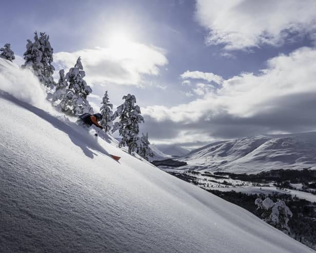 Cameron Lawrence skiing near Braemar in February 2021 during the filming of Grounded PIC: Charlie Wood